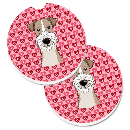 Carolines Treasures Wire Haired Fox Terrier Hearts Cup Holder Car Coasters - Set of 2 BB5317CARC